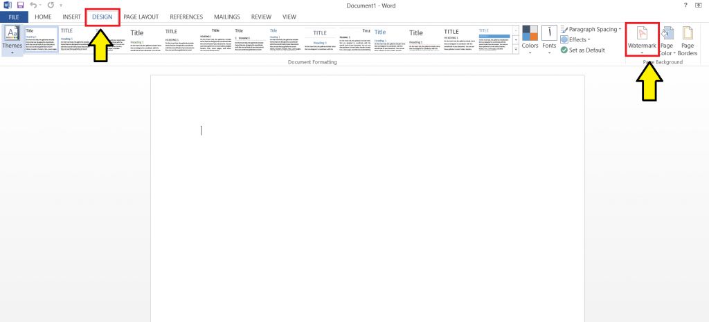 انتخاب سربرگ Design و بخش Watermark در ورد
