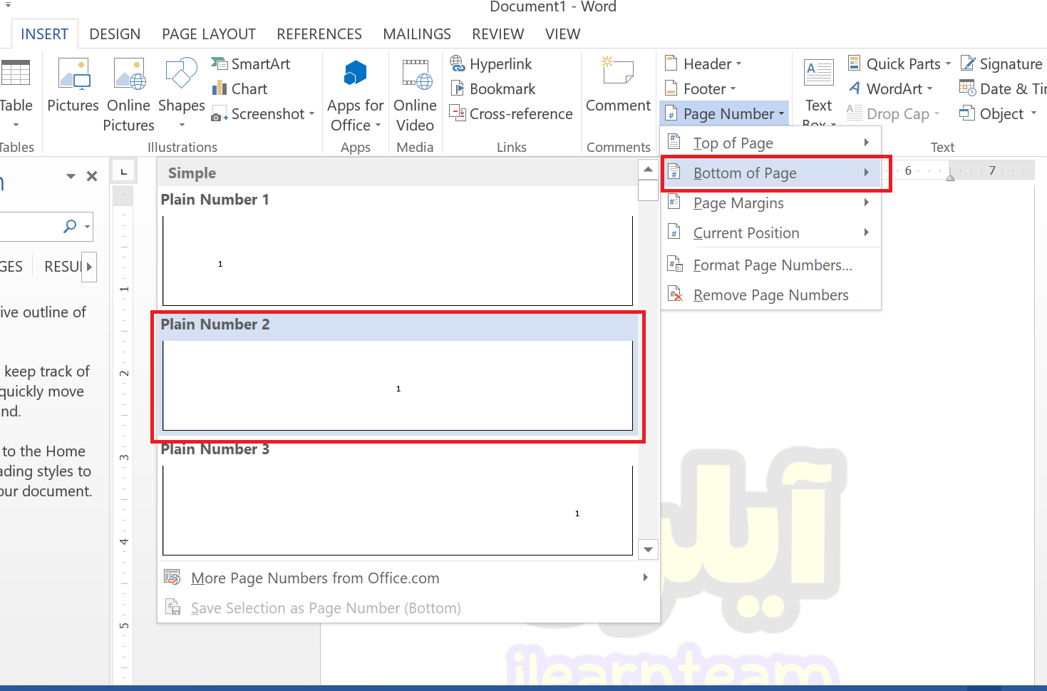 انتخاب سبک شماره گذاری صفحات ورد
